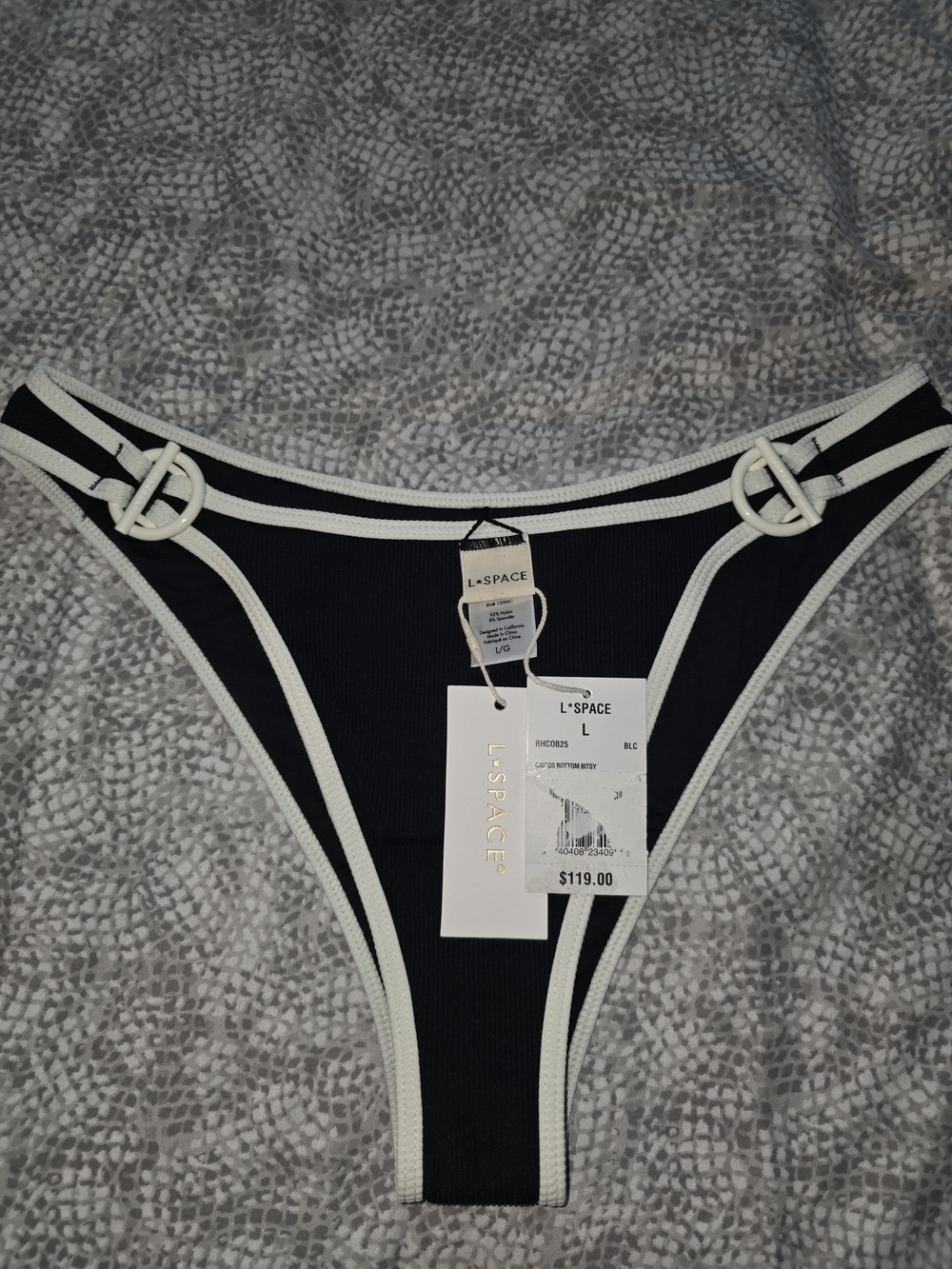 l*space Black with White Trim Ribbed Bikini Bottom